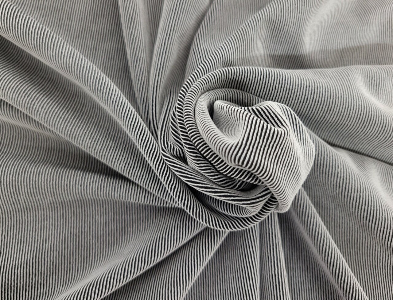 1 Yard Tencel Blend Spandex 1x1 Rib Black Gray Yarn Dye Fabric